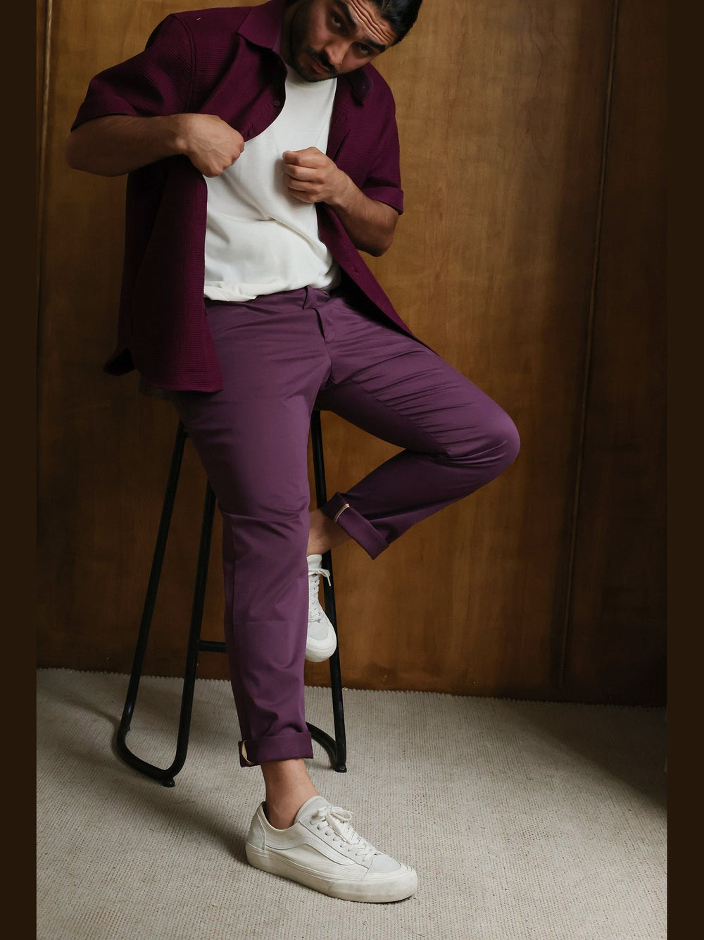 GENE - Fig Smoke Jude Cotton Trousers - Fashion Roots