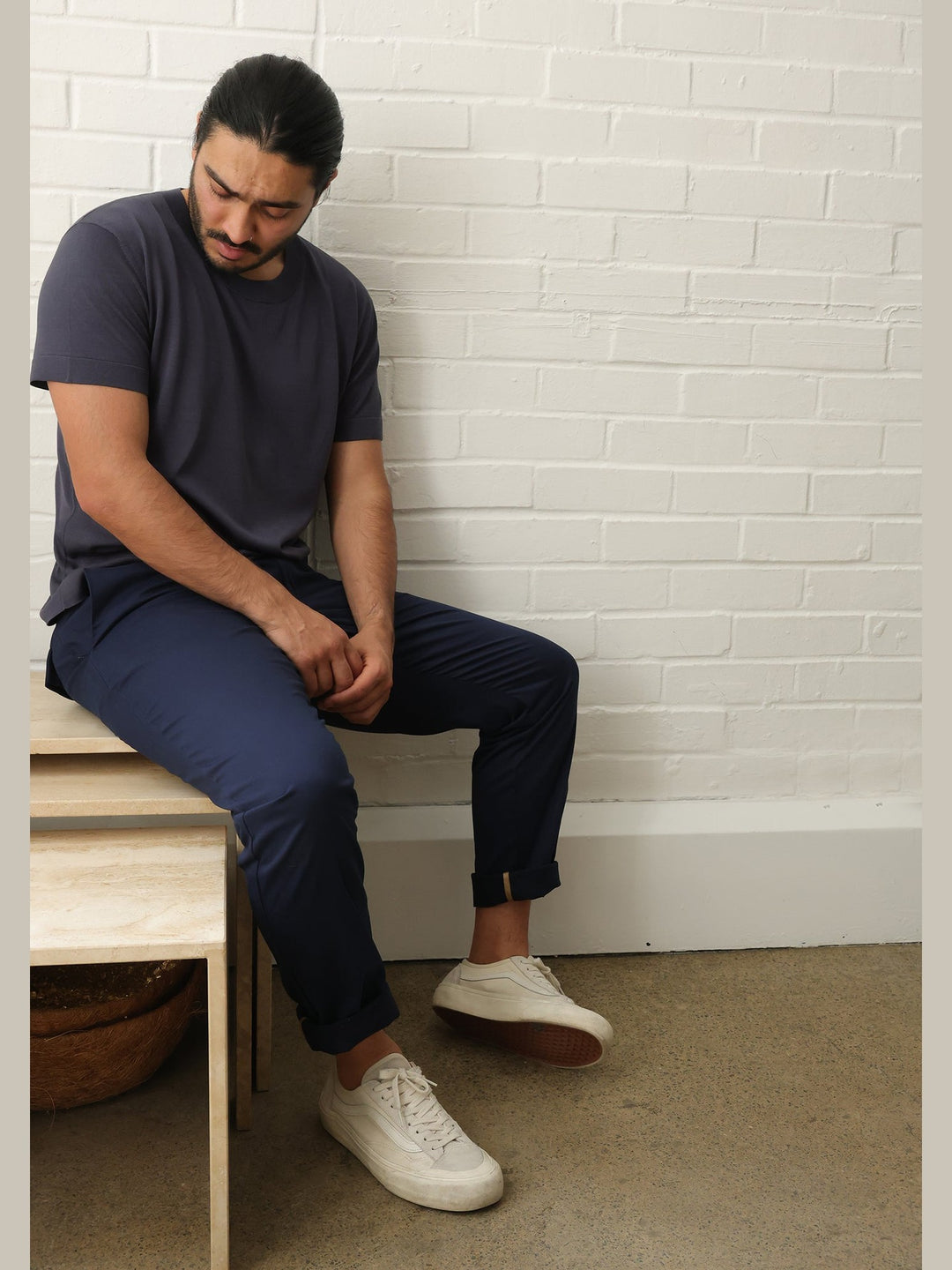 GENE - Midnight Blue Jude Cotton Trousers - Fashion Roots