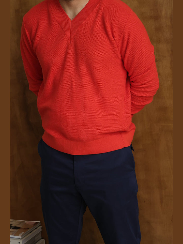 GENE - Burnt Orange Frame V-Neck Sweater - Fashion Roots