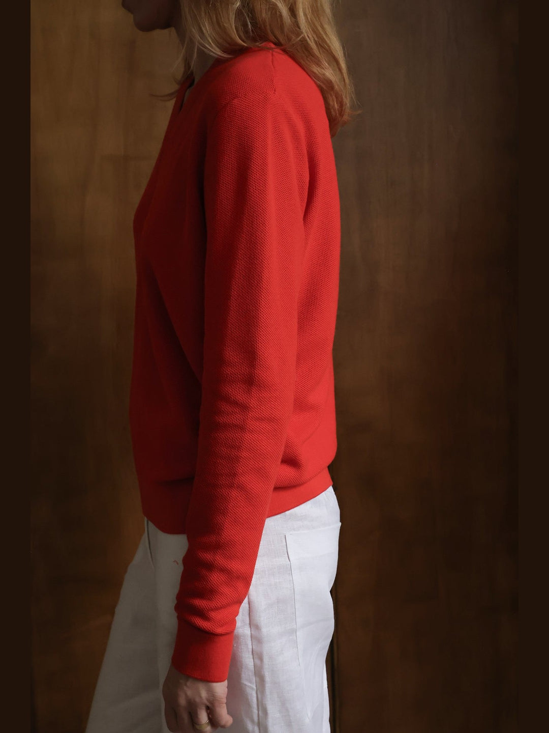 GENE - Burnt Orange Frame V-Neck Sweater - Fashion Roots