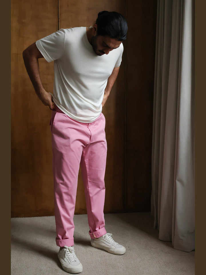 GENE - Pink Jude Cotton Trousers - Fashion Roots