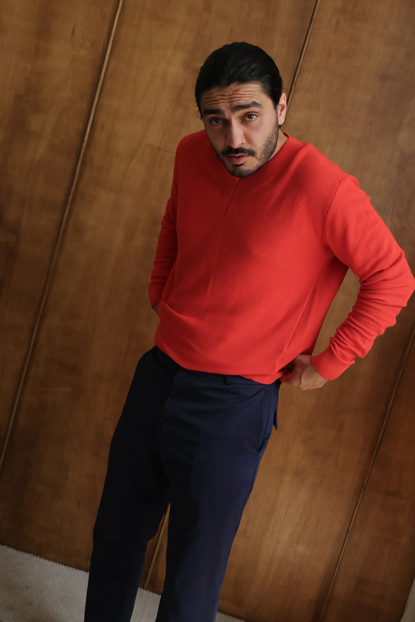 Burnt Orange Frame V-Neck Sweater