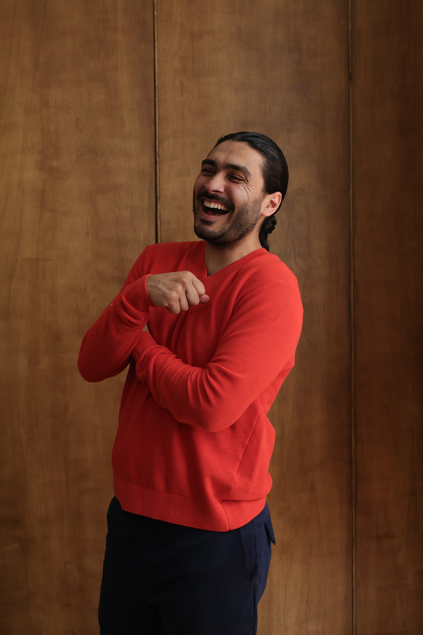 Burnt Orange Frame V-Neck Sweater